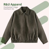 Blouson aviateur vintage en daim, coupe ample, texture rétro douce, en cuir suédé, pour homme