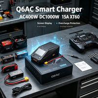 Chargeur de batterie LiPo ToolkitRC Q6AC AC400W DC1000W 15A XT60 avec affichage intelligent et protection contre les surcharges pour avions RC