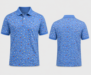 Polo de Golf Azul Premium Personalizado para Hombre, con Estampado de Aves, Rendimiento de Absorción de Humedad, Marca Privada, Ropa de Resort OEM - Product Image 4