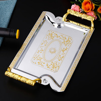 Plateau de service rectangulaire de luxe en acier inoxydable pour la maison, les fêtes, les hôtels et les restaurants, idéal pour les collations, les gâteaux et les fruits