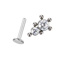 Fuxuan Bijoux de piercing corporel en titane ASTM F136, vente en gros, avec deux pierres de zircon cubique transparentes, pour lèvre, labret, tragus
