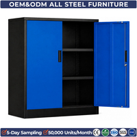 Armoire à outils en acier bleu foncé, 2 portes verrouillables, armoire de classement métallique avec serrure à 3 points, armoire de rangement en acier pour garage ou bureau