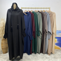 Abaya populaire du Moyen-Orient, cardigan à manches chauve-souris de couleur unie avec mentonnière élastiquée et jolies poignets pour femmes musulmanes 6818 #