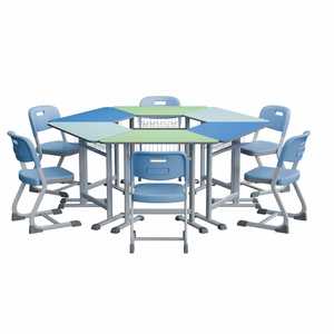 Conjunto de mesa y sillas hexagonales para estudiantes Lin Ying, escritorio escolar moderno y colorido para entrenamiento en el aula - Product Image 3