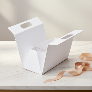 Custom White Textured Paper Foldable Triangle Gift <b>Box</b> Portable Handle Magnetic Gift <b>Packaging</b> - Product Image 3