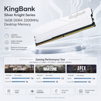 Mémoire de bureau KINGBANK DDR4 16 Go 3200 MT/s CL16 UDIMM 288 broches avec dissipateur thermique en aluminium argenté, fourniture en gros d'usine OEM