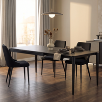 Table à manger extensible moderne, gris foncé, aspect marbre en pierre frittée, pieds en fer noir, table rectangulaire pour la maison et les restaurants