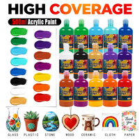 Panwenbo Peinture Acrylique Artistique Non Toxique 15 Couleurs, 500 ml Grand Format, Fort Pouvoir Couvrant, Kit de Peinture Acrylique pour Toile, Bois, Cuir, Tissu