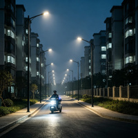 Lampadaires solaires tout-en-un 150W avec capteur de mouvement PIR intégré, montage sur poteau, du crépuscule à l'aube, étanches pour les parkings et les éclairages extérieurs