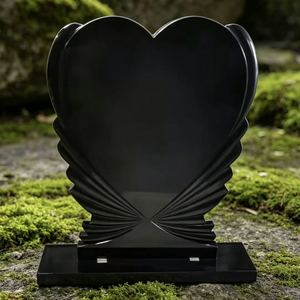 Lápida Vertical de Granito Negro con Diseño de Corazón con Alas para Cementerio Cristiano - Product Image 5