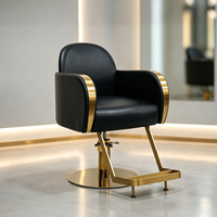 Chaise de salon moderne minimaliste noire et or, coussin épais, levage hydraulique, base ronde, repose-pieds, chaise de coiffeur