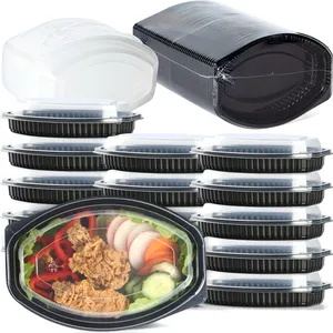 Oval Shape Plastic Disposable Takeaway Meal Catering Bento Lunch Boxes Packaging To Go Food Container With Cover Lids