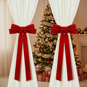 2 piezas de lazos de terciopelo rojos navideños para cortinas con velcro, decoración para el hogar, eventos de bodas y fiestas - Product Image 1