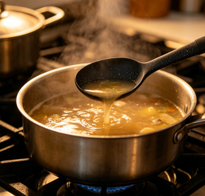 Mestolo da Cucina in Nylon Nero con Impugnatura TPR, Resistente al Calore, Flessibile, Anti-Graffio, Lavabile in Lavastoviglie, Sicuro per Pentole Antiaderenti, Ideale per Zuppe e Brodi - Product Image 1