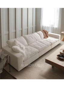 Modern Four-Seater Wind Big Set Cloud <strong>Sofa</strong> <strong>Cream</strong> Frosted Velvet Deep Straight Row for Hotel Living Room Fabric Sponge Filling - Product Image 3