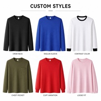 T-shirt à manches longues en coton et polyester 180 GSM avec logo personnalisé, unisexe, col rond, sweat-shirt uni, vente en gros, OEM, ODM