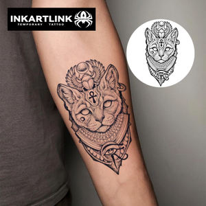 INKARTLINK Adesivi per Tatuaggi Gatto Egizio Bastet Dea Occhio di Horus Ankh Scarabeo Mitologico Erboristico 15 Giorni Body Art Forniture all'Ingrosso - Product Image 2