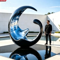YOUFINE Sculpture d'art moderne abstraite en acier inoxydable en forme de croissant, polie, pour l'aménagement paysager des bâtiments commerciaux