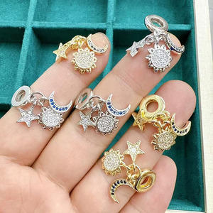 CZ9102 delfino e stella d'oro 18K placcato in argento conchiglia e stelle marine sole e luna ciondolo triplo ciondolo per bracciale - Product Image 4