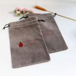 Sac à cordon rectangulaire pliable en velours gris pour emballage de bijoux personnalisés avec logo, faible MOQ, vente en gros - Product Image 5