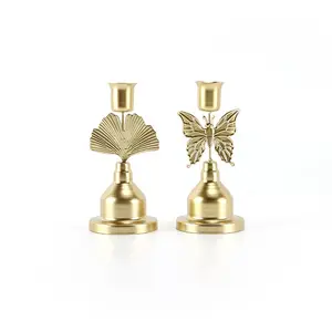 Castiçal de borboleta decorativo para casamento, artesanato de cozinha e restaurante estilo romântico americano, porta-velas de metal banhado a ouro