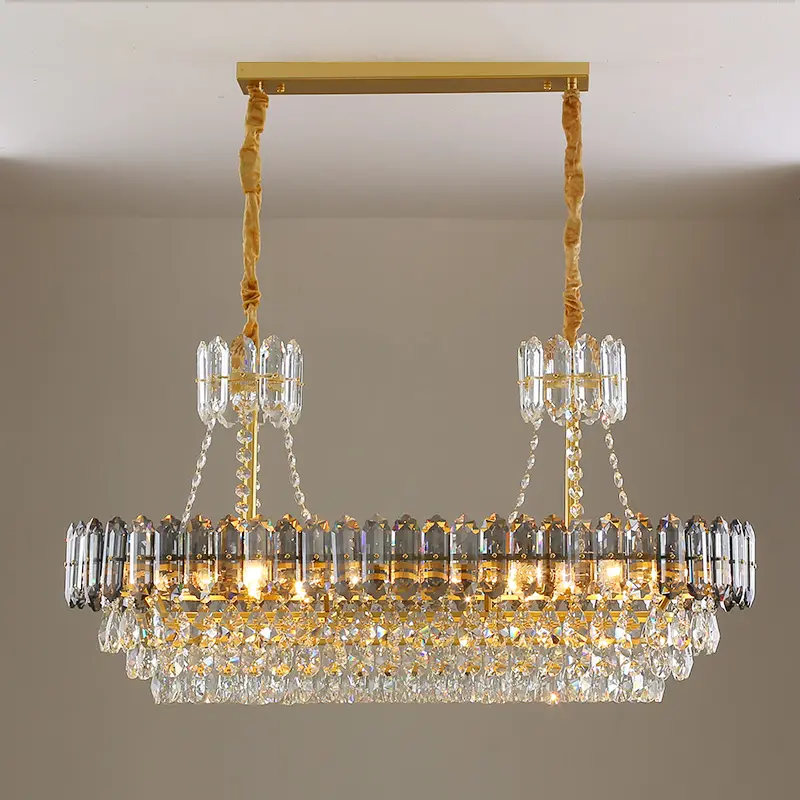 Modern rectangular crystal chandelier hot sale smoky gray luster crystal home dining room decoration chandelier lighting fixture