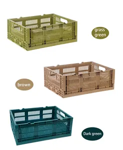 China Supplier Foldable Agriculture Vegetable Plastic Basket Stackable Crate with Lid