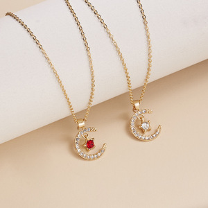 Hainon-Colgante con forma de luna y estrella para pareja, collar de circonita brillante, cadena de clavícula, 12 <span class=keywords><strong>meses</strong></span>, gran oferta - Product Image 6