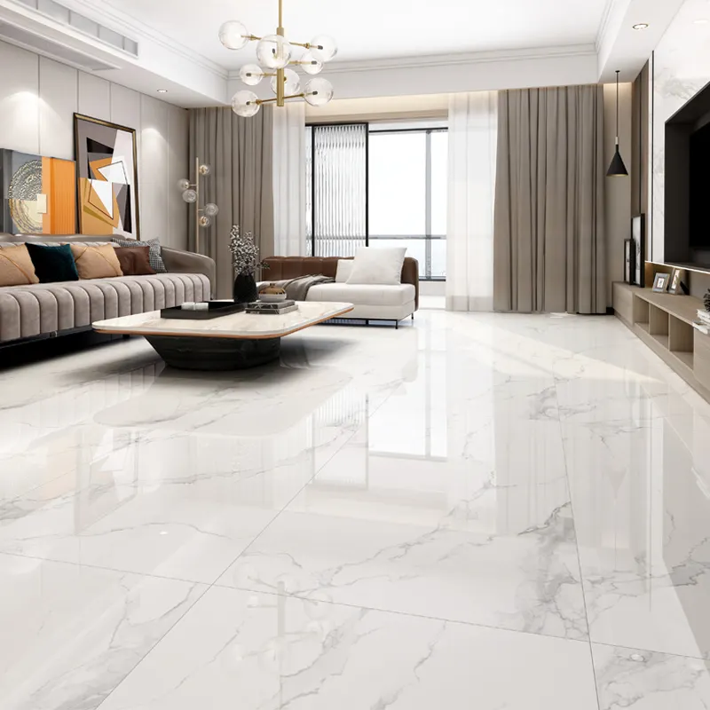 White Glossy Full-Body Marble Floor 750x1500mm Premium Big Size Polished Glazed Metallic Porcelain Ceramic Tiles For Living Room