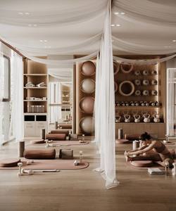 Diseño Interior de Lujo para Estudio de Yoga Wabi Sabi, Muebles Personalizados para Gimnasio de Pilates, Espacio de Bienestar de Madera, Solución Llave en Mano - Product Image 1