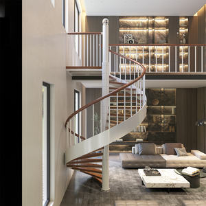 Escalier en colimaçon de villa de luxe, facile à installer, sans soudure, marches en bois massif intérieures, escalier hélicoïdal, couleur personnalisée - Product Image 3