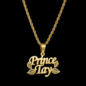 Collier personnalisé personnalisé à 2 noms Collier créatif découpe de feuilles Pendentif lettre Collier en acier inoxydable pour femmes hommes Uionen 2086 - Product Image 4