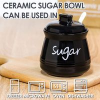 Cartoon Ceramic Food Sugar Bowl Bamboo Lid Spoon 12-Ounce Storage Jar Dustproof Freshness Preservation Multifunction Detachable