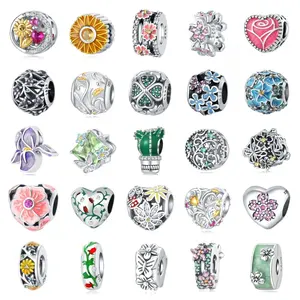 Exquisito y Encantador Colgante Infantil Romántico con Diseño Floral de Rosa, Flor de Cerezo, Cactus, Zirconia, Plateado en Plata y Oro Rosa, para DIY - Product Image 6