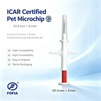 FOFIA ZS007 Microchip RFID pour animaux certifiée ICAR 134,2 kHz FDX/EM4305 IP67 Étanche Blanc PP 1,4x8mm pour chiens, chats et animaux de compagnie Durée de vie de 1,5 an
