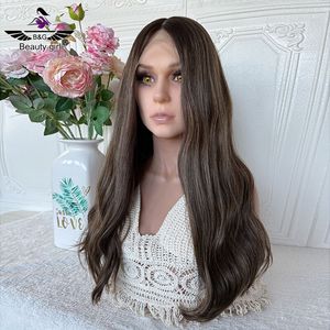 Vendita Calda in Israele Parrucche con Frontale in Pizzo <span class=keywords><strong>e</strong></span> Top in Seta 100% Capelli Umani Vergini Marroni con Riflessi Naturali Ondulati - Product Image 2