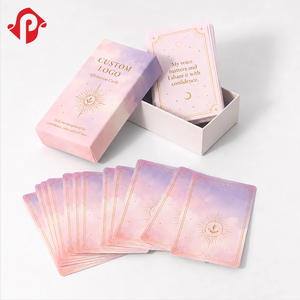 Carte Ispirazionali Personalizzate con Foglia d'Oro, Stampa Ecologica, Sfumature Rosa e Viola, Set di Carte per Mindfulness - Product Image 1