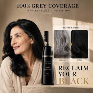 CHU·YAN Tinte Permanente para el Cabello 3 en 1, 400 ml, Cubre las Canas, para Todo Tipo de Cabello, Mujeres Mayores, Color Negro - Product Image 1