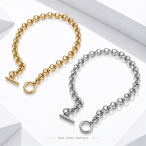 Collier chaîne Rolo en acier inoxydable, ton argenté, maillons ronds épais avec fermoir à barre en T, 54 cm, bijoux tendance - Product Image 1