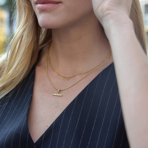 T-Shaped Titanium Steel Necklace Double Layered Geometric Pendant Gold Chain For Women Fashion Jewelry Gift - Product Image 4