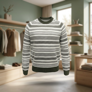 Pull en tricot rayé pour homme, col rond, manches longues, coupe ample, automne-hiver, décontracté - Product Image 1