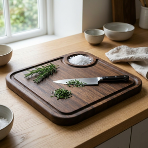 Tabla de cortar de bambú Square Juice Groove con cuenco para especias integrado y ranura de drenaje, 12x12 pulgadas, estación de preparación para chefs - Product Image 2