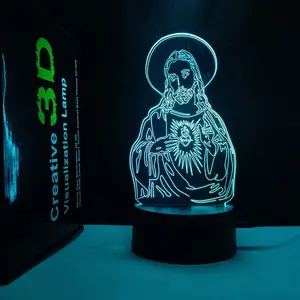 Lampe de nuit LED 3D San Judas, jésus malvert, jésus Christ, 7 couleurs, câble USB, batterie, lampe idéale pour les cadeaux de noël