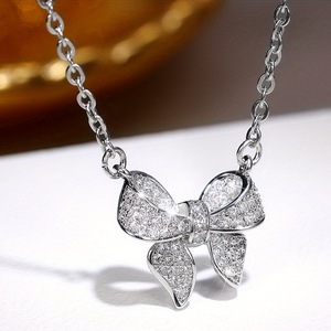 Collana con Ciondolo a Fiocco per Donne, Stile Elegante con Pietre Scintillanti, Catena per Clavicola - Product Image 4