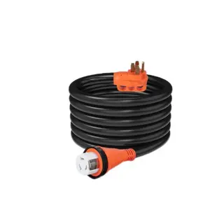 Retractable Cable Orange Plug NEMA 14-50P to SS 2-50R 25FT RV Extension Cord for RV Trailer