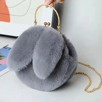 Nouveau sac à main portable en fourrure véritable style princesse, sac à chaîne Joker, sacs à main mignons à oreilles de lapin, sac de rangement rose mignon pour cosmétiques