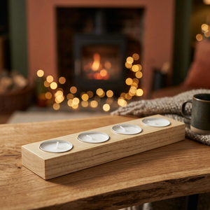 Porte-bougie à 4 lumières chauffe-plat en bois poli géométrique de luxe, qualité supérieure, fait à la main, pour la décoration de la maison et Noël - Product Image 4