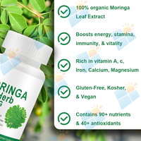 Capsules de poudre de feuilles de Moringa biologique à marque privée OEM/ODM pour hommes et femmes, soutien immunitaire, végétalien, service de vente en gros direct usine
