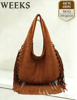 Sac hobo en daim à franges personnalisable 1102A06 WEEKS, grande capacité, sac à bandoulière pour femme, style bohème (OEM/ODM accepté)