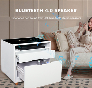 Bàn Nhiều Cạnh Giường Thông Minh Bằng Thủy Tinh Cẩm Thạch Hiện Đại Kích Thước Rộng 500Mm Gắn Trên Giường Với Ngăn Kéo Tủ Lạnh Đồ Uống Bia - Product Image 5